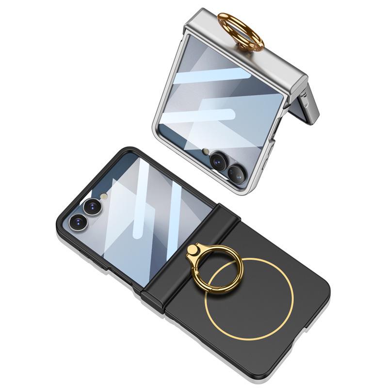 Samsung Z Flip7 Ultra cienkie etui na składany telefon z ochroną zawiasu, modny magnetyczny pierścień i kompatybilnością z ładowaniem bezprzewodowym