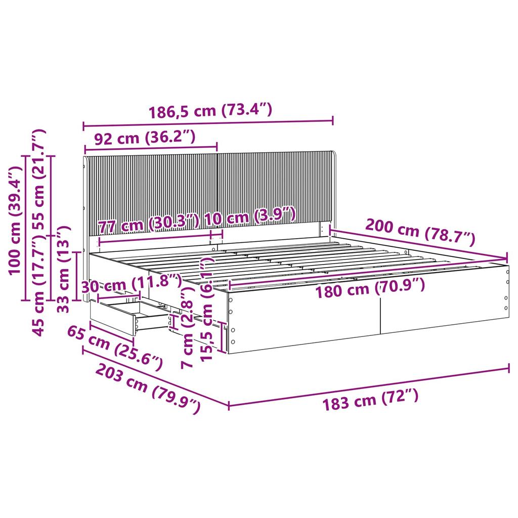 Bed Frame with Storage and Headboard Grey Sonoma