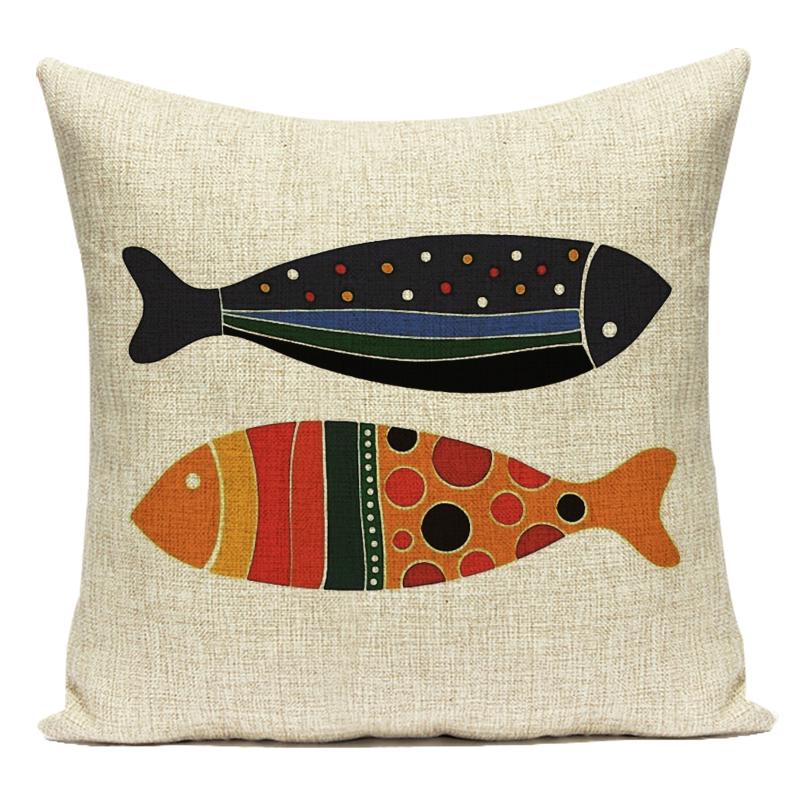 Cute Animals Fishes Decorative Throw Pillows Case Square Sofa Home Seat Cushion Cover for Home Living Room Decoration