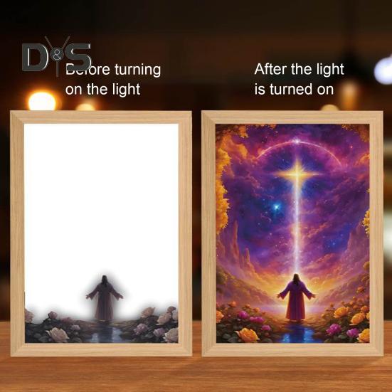 LED İsa Tablosu Gece Lambası Kısılabilir Renk Sıcaklığı Ayarlanabilir Dekoratif Aydınlatmalı 4D LED Tablo Başucu Lambası