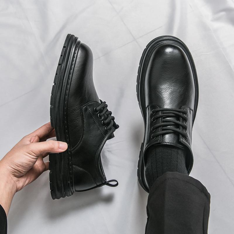 2026 New British-style black casual leather shoes for men's business formal wear large-sized work shoes trendy size 48