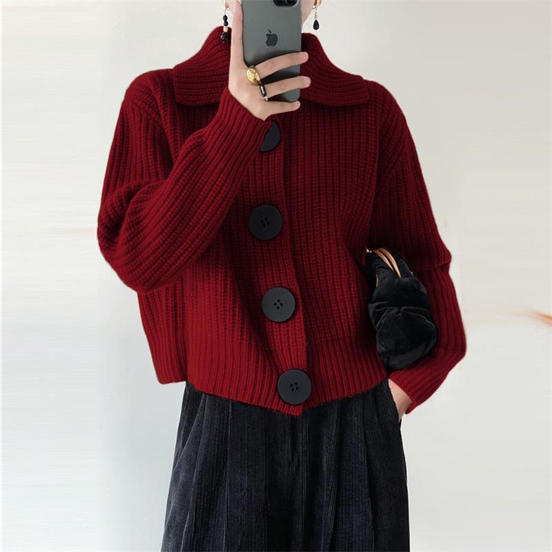 Korean Lazy Style Knit Cardigan for Women - Spring/Autumn 2025 Long Sleeve Loose Fashion with Big Buttons