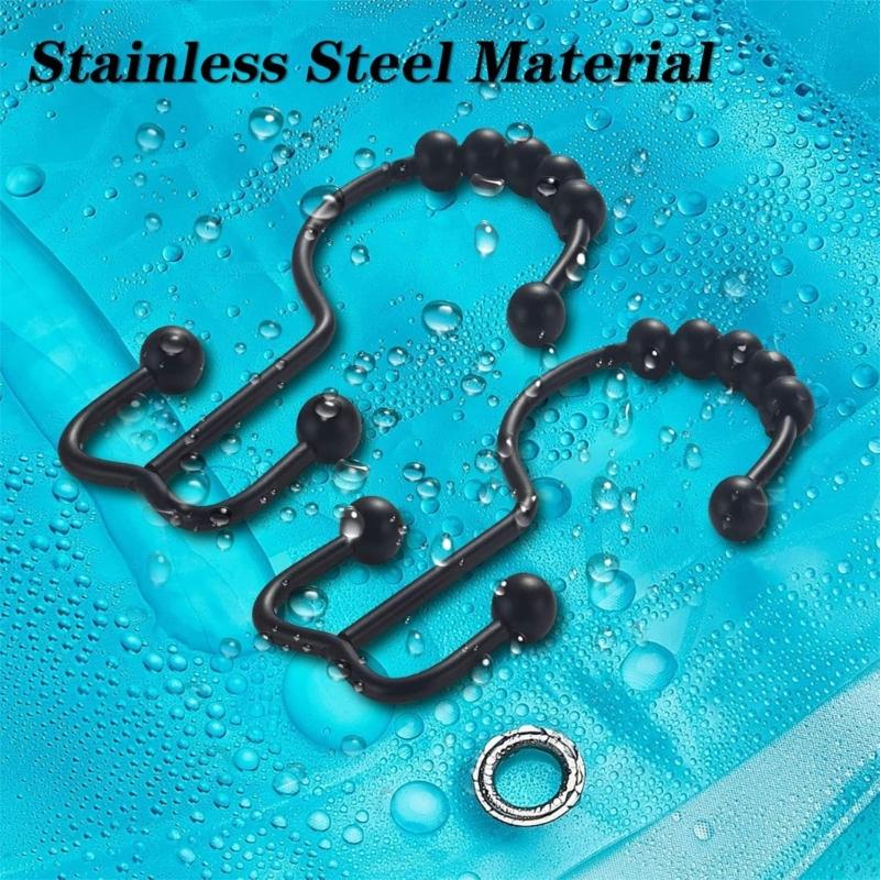 Set of 10 Rusts Resistant Shower Curtain Hooks Metal Rings Double Gliding Rollers for Bathroom Curtains Hanging Hook