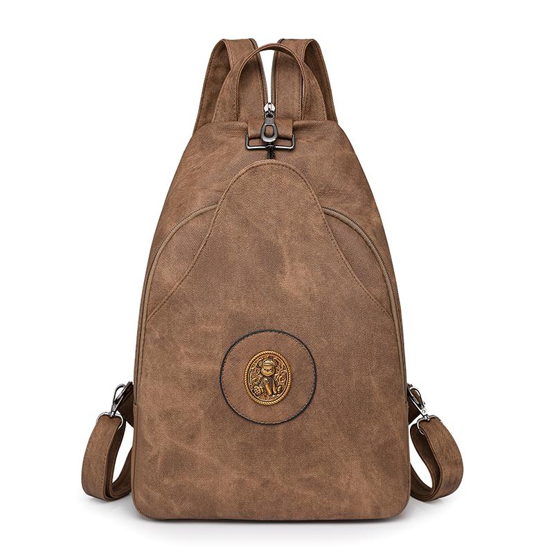 Ретро Рюкзак из ПУ большой вместимости Женская нагрудная сумка коричневый