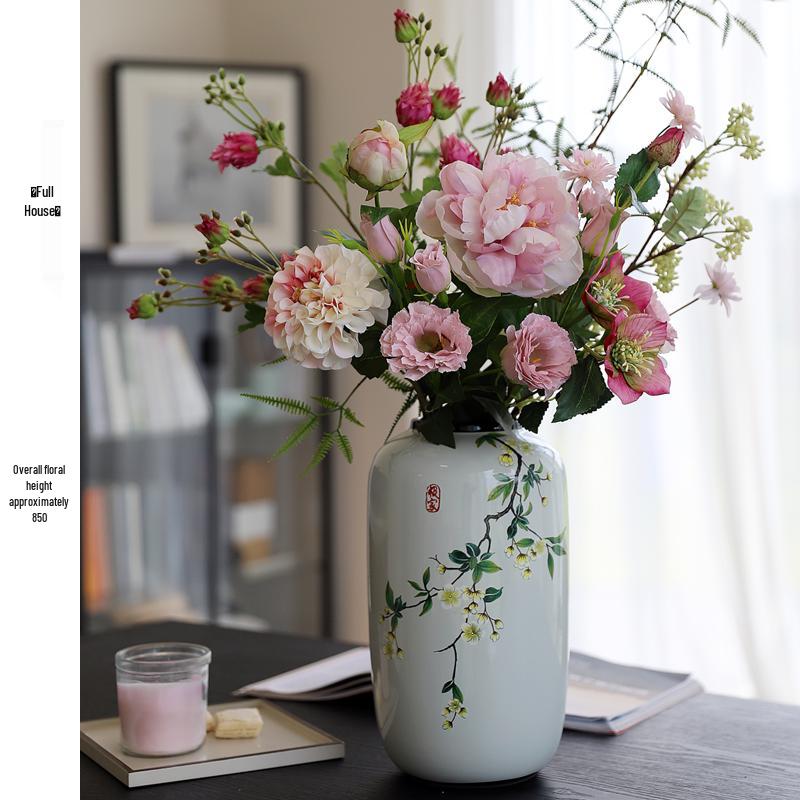 Round Chinese Ceramic Vase: Floral Art for Living Room & Hallway Decor, Ideal for Hydroponics & Silk Flowers