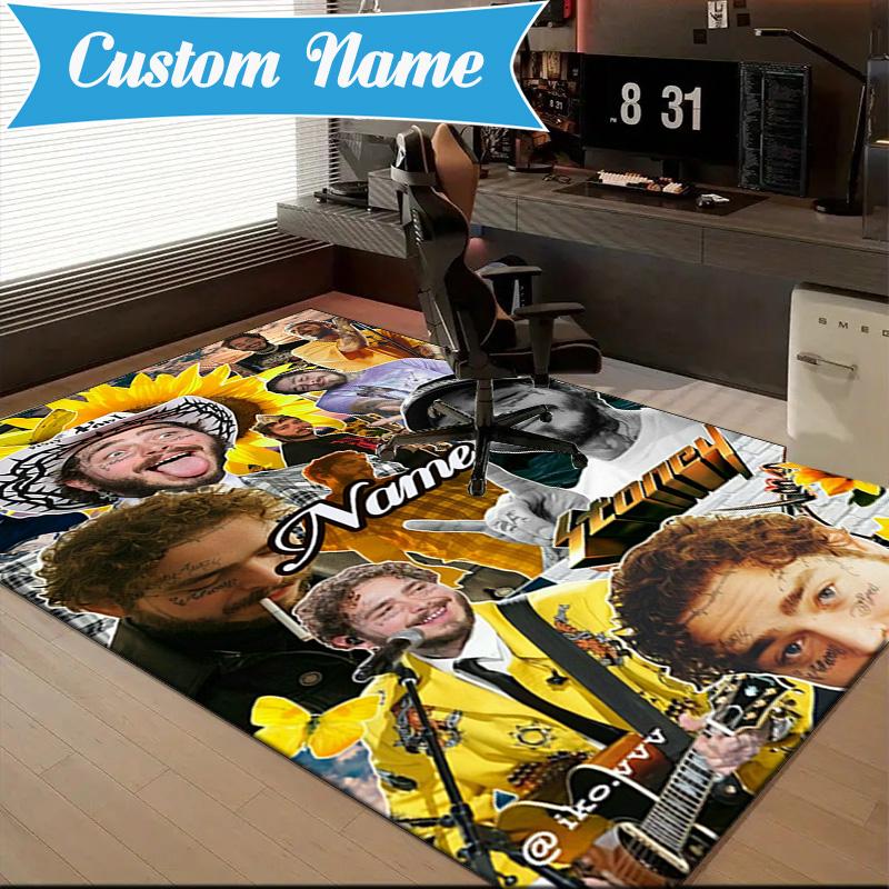 Custom Name Musician's Post Malone Rug Game Carpet, Floor Mat for Bedroom Living Room Entryway Rug, Home Decor Idea Gift for Christmas Birthday