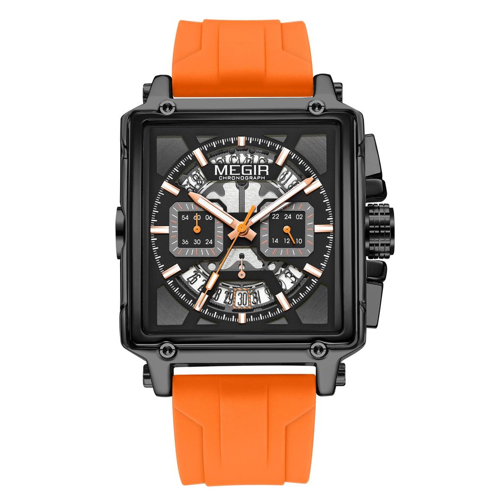 MEGIR Men's Square Chronograph Watch 3ATM Waterproof Quartz Sport Wristwatch for Men with Date & Stopwatch Relogio Masculino