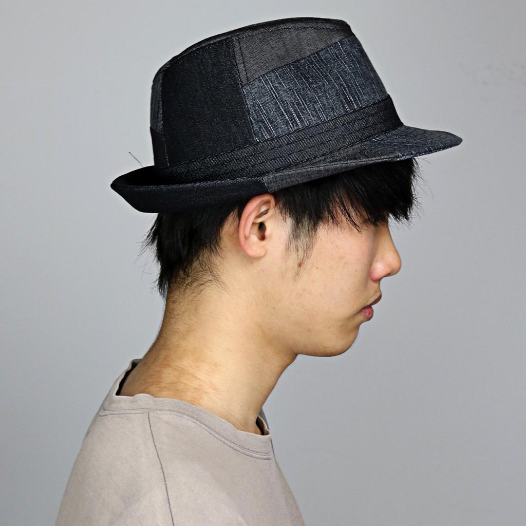 RUBEN Ruben Denim Size 58cm Black Hat, Fedora, Patchwork, Spring/Summer, (Approx. 55.5cm-58.5cm),