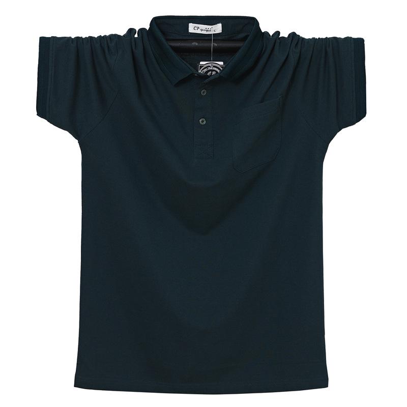 

Solid Color Plus Size Turn-Down Collar Short Sleeve Pocket Cotton Polo L темно-зеленого