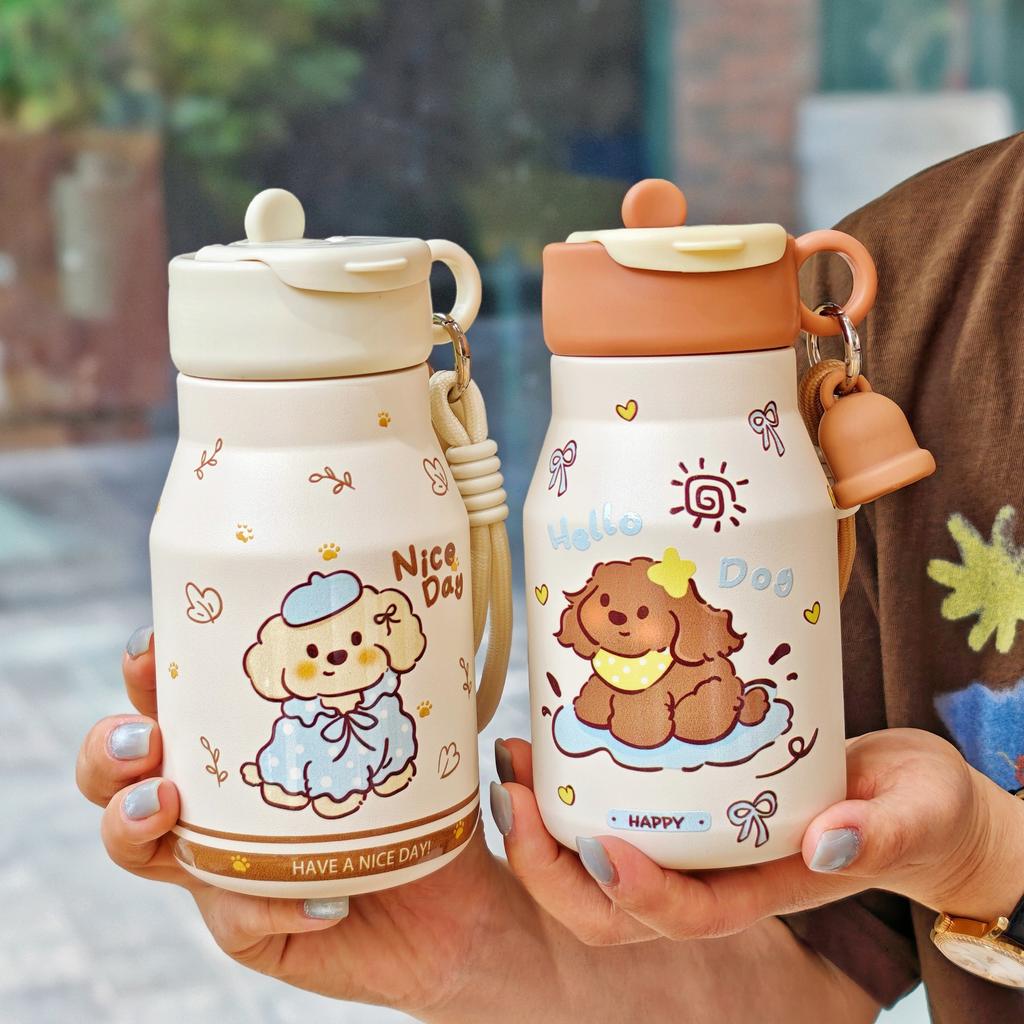 High-value Cartoon Milk Cup, Cute Student Straw Cup, Large Capacity 111 Stainless Steel Children's Thermos Cup