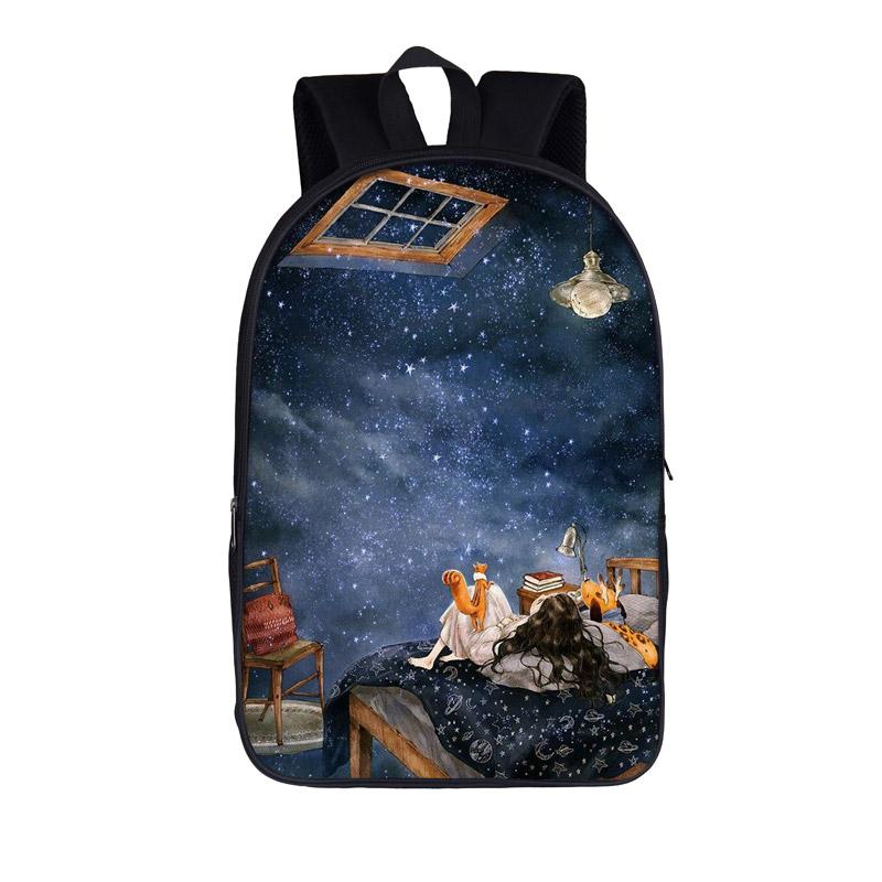 Trendy Youthful Colorful Galaxy Space Cat Dog Animal School Bags Notebook Backpacks 3D Printed Oxford Waterproof Travel Bags