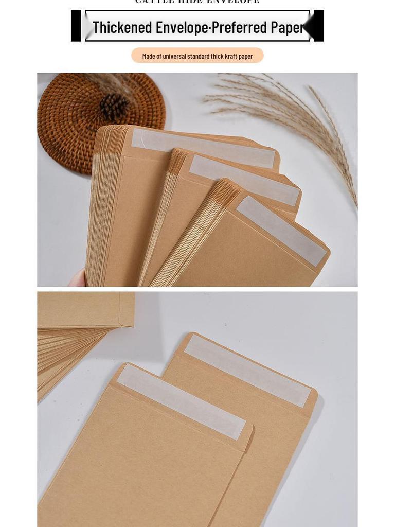 Thickened Chinese-Style Kraft Paper Envelope with Self-Adhesive Seal for Cash, Invoices, and Documents