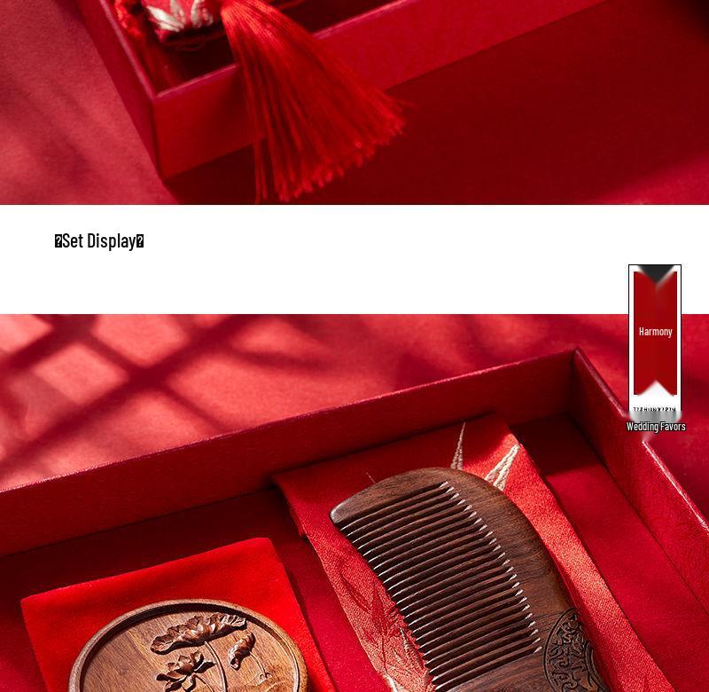 Red Wedding Comb Set for Brides - Elegant Mirror and Hair Combs