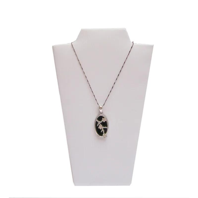 White Black Leather Black Velvet Interior Wooden Necklace Storage Display Stand Jewelry Window Necklace Pendant Display Stand