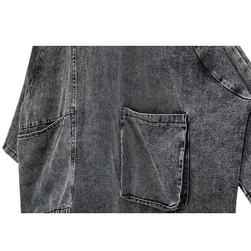 Dimanaf Loose Fit Black Denim Big Size Sweatshirt New High Collar Long Sleeve Women Big Size Fashion Spring Autumn 2024