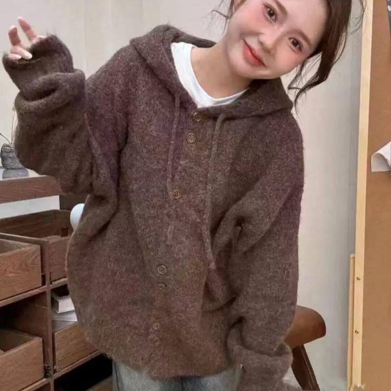 Winter Autumn Women Plus Size Knitting Sweaters Casual Loose Cardigan Fashion Oversize Pink