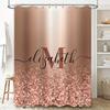 Champagne Rose Gold Glitter Monogram Shower Curtain For Bathroom Decor Customizable Size Available
