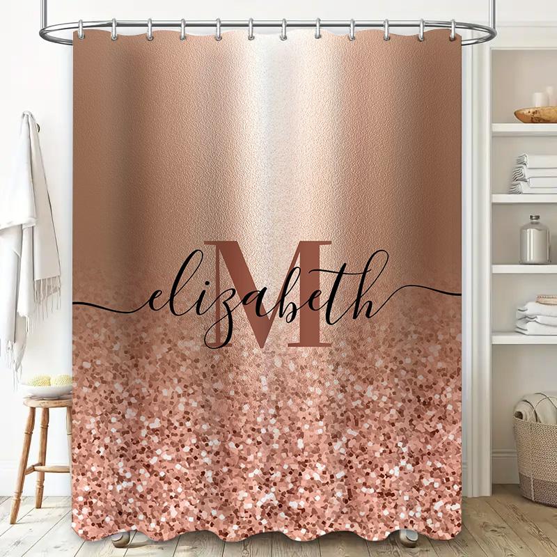 Champagne Rose Gold Glitter Monogram Shower Curtain For Bathroom Decor Customizable Size Available