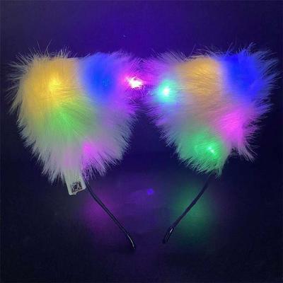 With LED Light Plush Furry Hair Accessories Cosplay Headwear Cat Ear Headband Fancy Dress Hairband