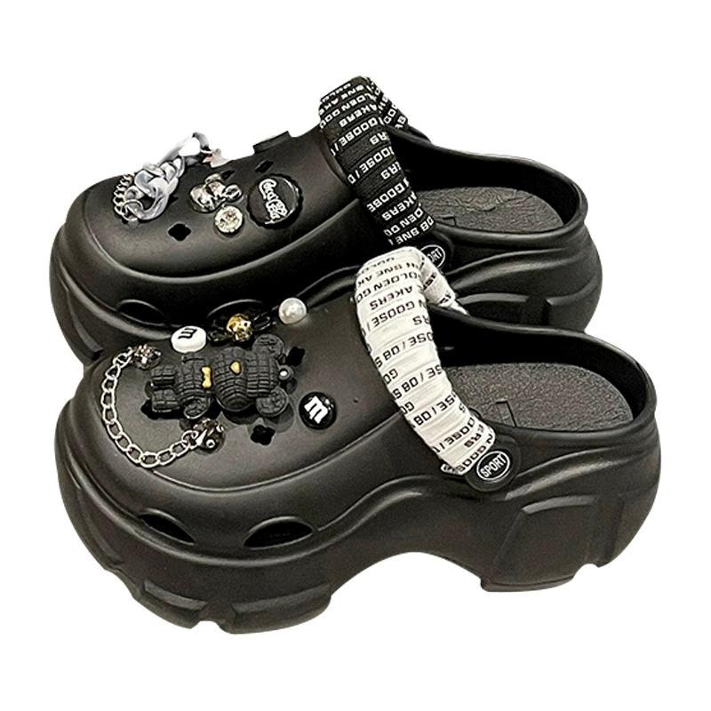 Thick-Soled Clog Shoes for Women Summer Ins Trend Closed-Toe Non-Slip Cartoon Shoes Outdoor Height-Increasing Beach Slippers