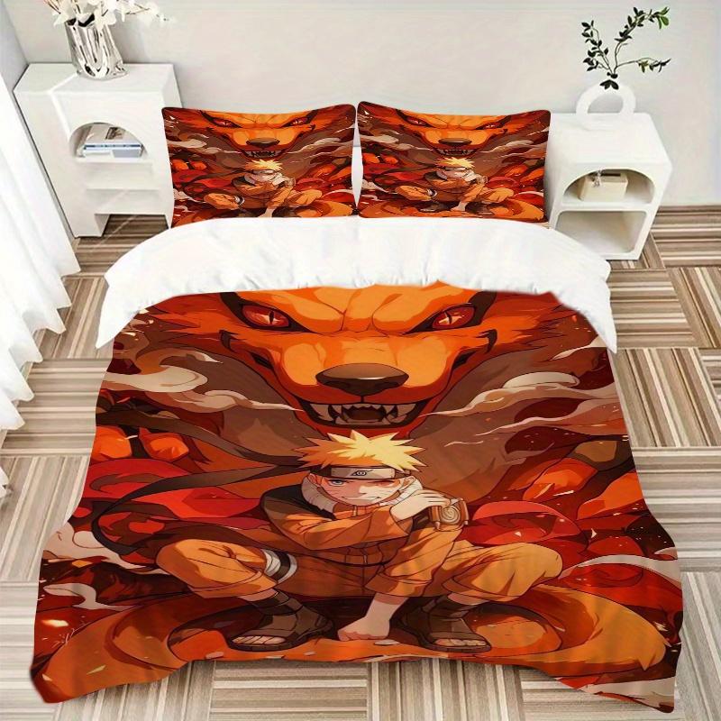 3pcs Naruto Nine Tailed Fox Bedding Set, Including 1 Quilt Cover and 2 Pillow Shams, Without Filling, Soft and Comfortable Home Bedroom Fabr