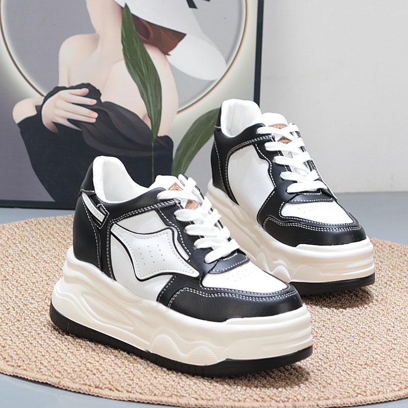 Fashion 8CM Microfiber Leather Vulcanize High Brand Flats Comfy Spring Autumn Platform Vulcanize Women Chunky Sneaker Shoes