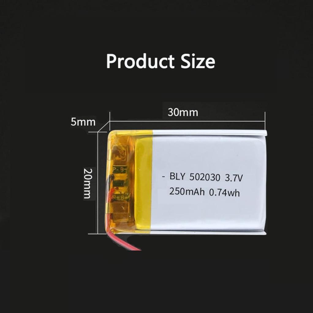 3.7V 250mAh Lithium Battery Model 502030 with Protection Circuit – Rechargeable – Compatible with Bluetooth Earphones and TWS Headphones