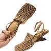 Temperament niche square head breathable woven mesh weave heel high heel sandals empty bag head hollow woven fishing net shoes