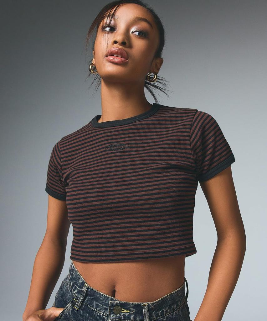 Casual Outline Oval Logo Brown X-girl S/S Top, Women's,