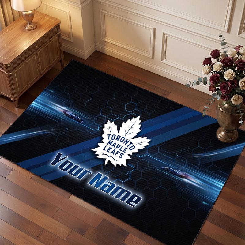 Tappeto in Cristallo Vellutato Personalizzato Toronto Maple Leafs, Tappeto Morbido Antiscivolo con Testo Nome Personalizzato per Soggiorno Camera da Letto
