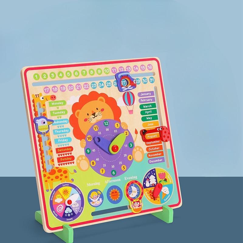 

Children s Wooden Early Education Puzzle Calendar Learning Clock Cognitive Season Weather English Month Enlightenment Toys