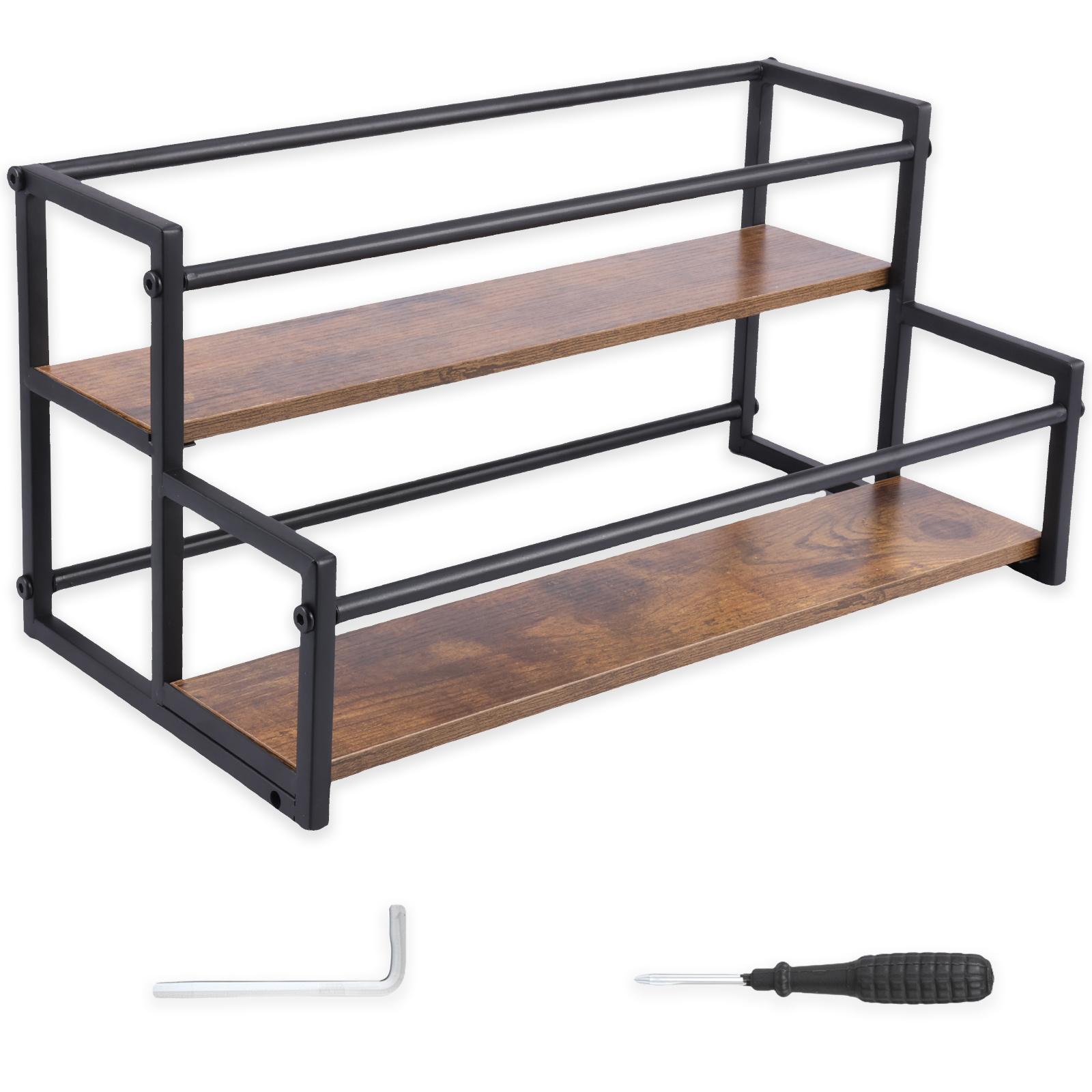 

2 Tiers Coffee Syrup Bottle Stand Wine Rack Wood Vintage Kitchen Living Room Bar Syrup Wine Display Shelf