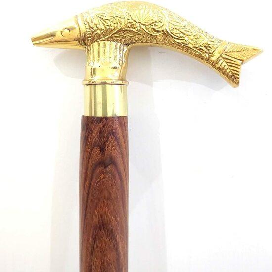 Antik Stílusú Viktoriánus Vintage Dizájner Sárgaréz Markolatú Nád Fa Séta Bot