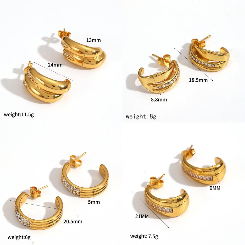 Geometric Stainless Steel Hoop Earrings For Women With Cz Stones Fashion Jewelry