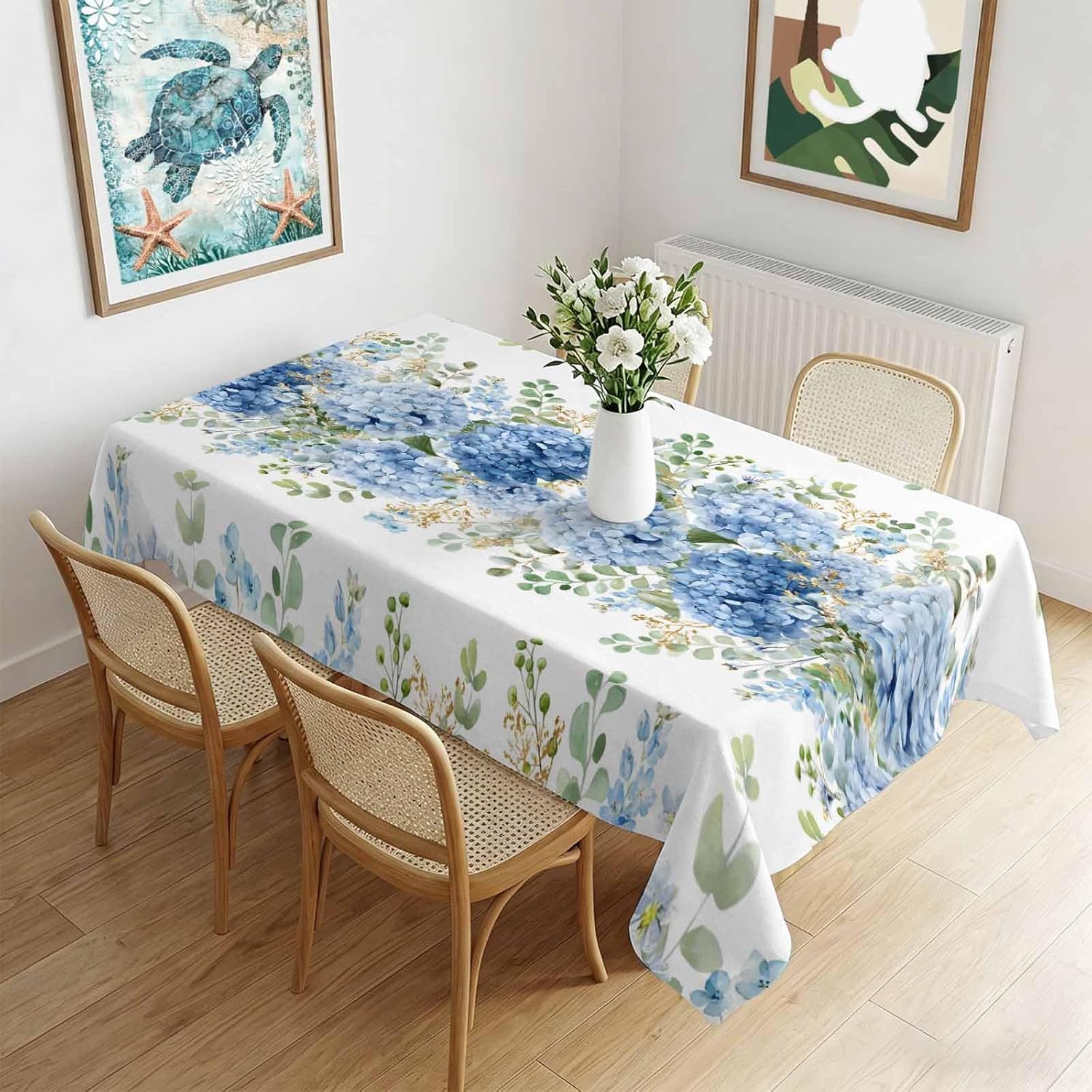 Waterverf Blauwe Hortensia Rechthoekig Tafelkleed voor Tafeldecoratie Picknick Waterdicht Herbruikbaar Tafelkleed voor Tafel Feest 140x180cm