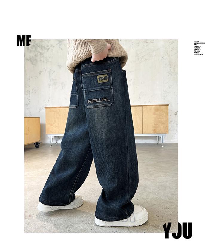 Boys' Fleece-Lined Casual Jeans - Autumn/Winter 2025 Trendy Style for Middle and Big Kids