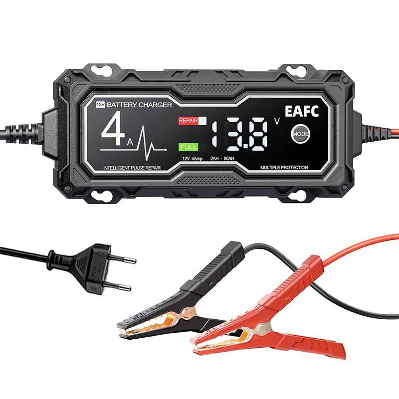 

Автомобильное зарядное устройство для аккумулятора 12 В 4 А, умное быстрое зарядное устройство для свинцово-кислотных AGM-гелевых аккумуляторов с жидкокристаллическим дисплеем для ремонта мотоциклов и автомобилей