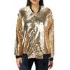 Women's Autumn Shiny Sequin Jacket Long Sleeve Front Zip Loose Coat Ribbed Cuffs Elegant Glitter Outerwear