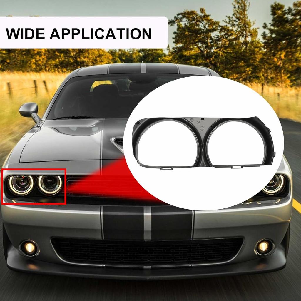 Headlight Lamp Bezel Trim Fits for 2015-2021 Challenger 68259052AB, 68259053AB, CH2511101, CH2510101 Left and Right Side
