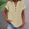 Women Casual V Neck Short Sleeve Button Down Shirt Solid Color T Shirt Top Fashion