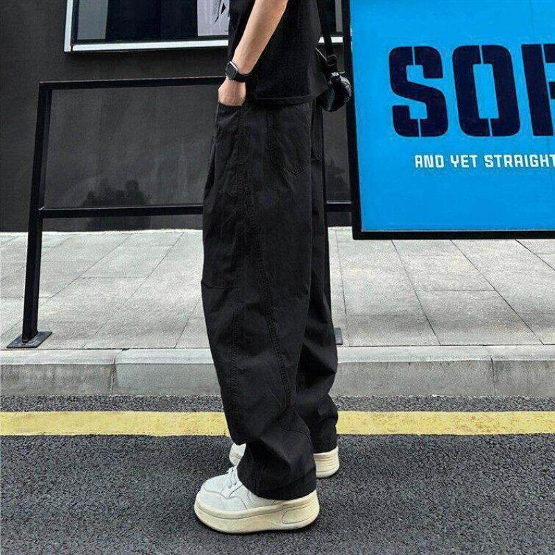 Black American scimitar pants men's thin ruffian handsome high-end casual overalls loose straight sports trousers