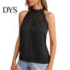 Sexy Back Button Vest Women Halter Neck Solid Color Lace Decoration Blouse Tops Hollow Stitching Casual Button-up Cami
