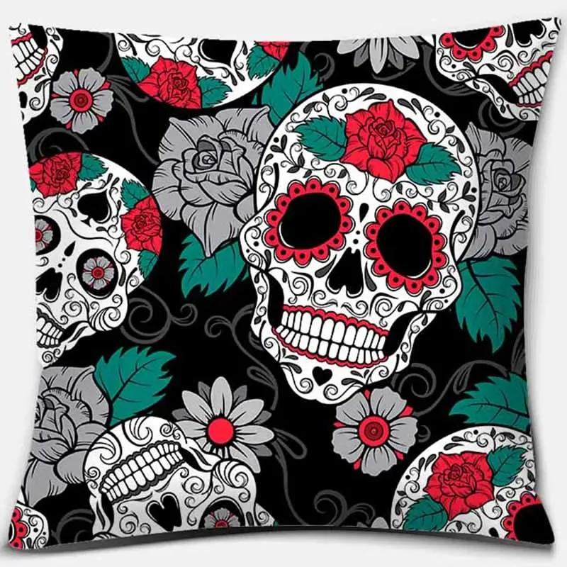 Fashion Skull Flower Series Pattern Printed Soft Square Pillowslip Polyester Cushion Cover Pillowcase Living Room Home Decor