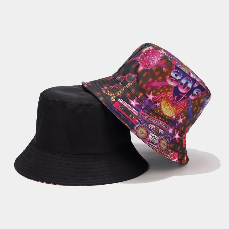 Europäischer und Amerikanischer Retro Klassiker 80er 90er Party Fischerhut Unisex Mode Graffiti Wendbarer Fischerhut