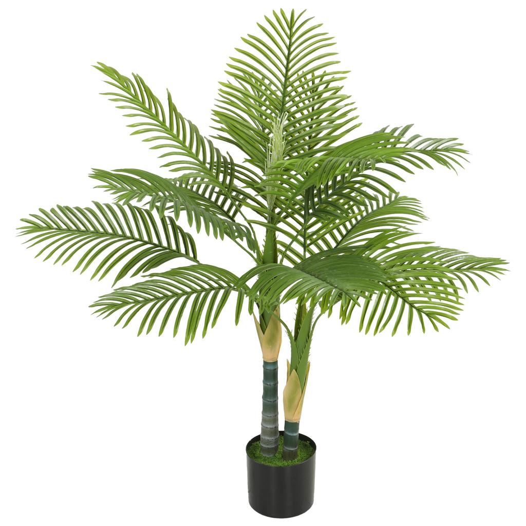 Artificial Palm Tree with 14 PEVA Leaves, 120cm Decorative Artificial Plant with Pot and Moss Effect, Green