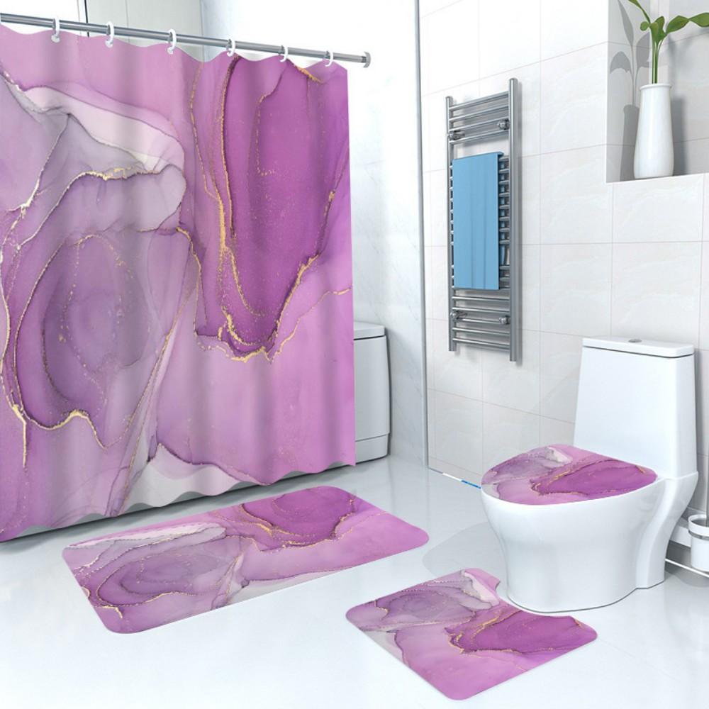 3D Blue Marble Print Shower Curtain 4 Piece Carpet Cover Toilet Cover Bath Mat Pad Set Bathroom Curtain with 12 Hooks Home Decor