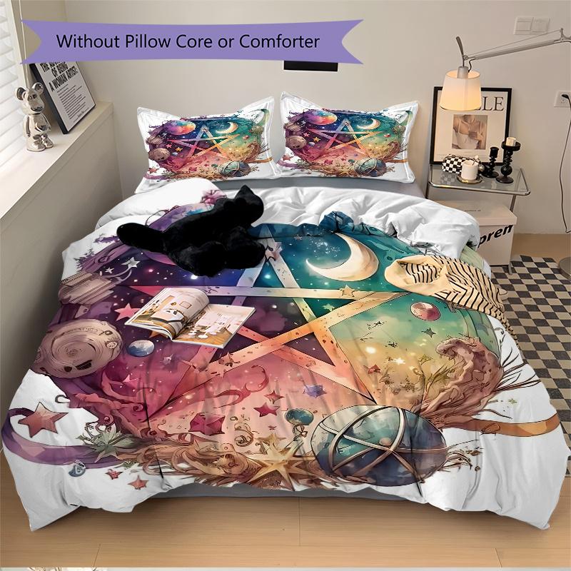 3pcs Galactic Pentagram Printed Quilt Set - Soft and Comfortable Quilt Cover for Bedroom, Guest Room and Dormitory Decorative Bedding Set