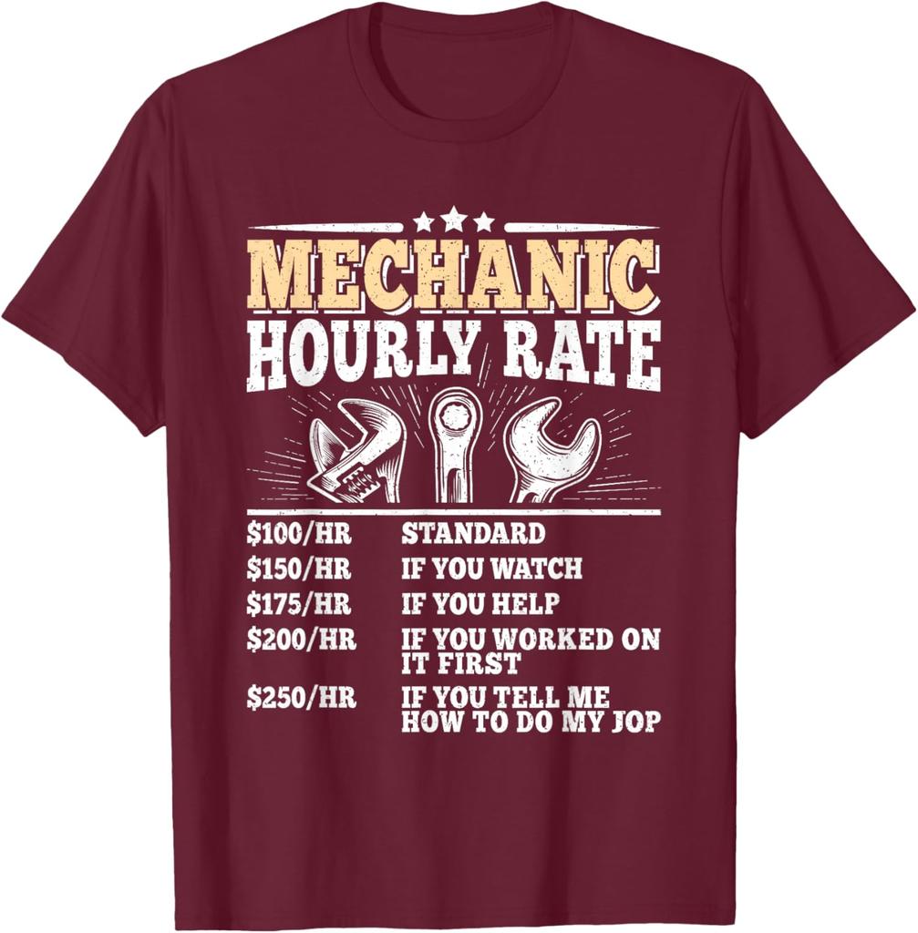 Mechanic Hourly Rate Funny Repair T-Shirt Graphic Mechanic Auto Technician Men Tee