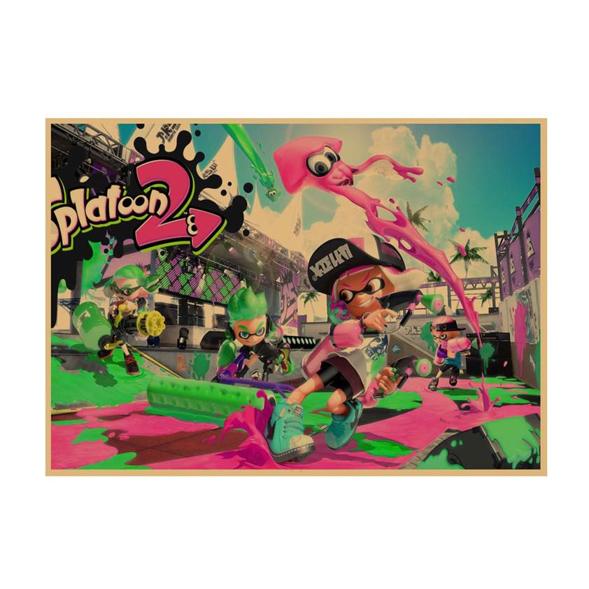Splatoon Warriors Anime Poster - Retro Kraft Paper Wall Art for Game Rooms & Cafes