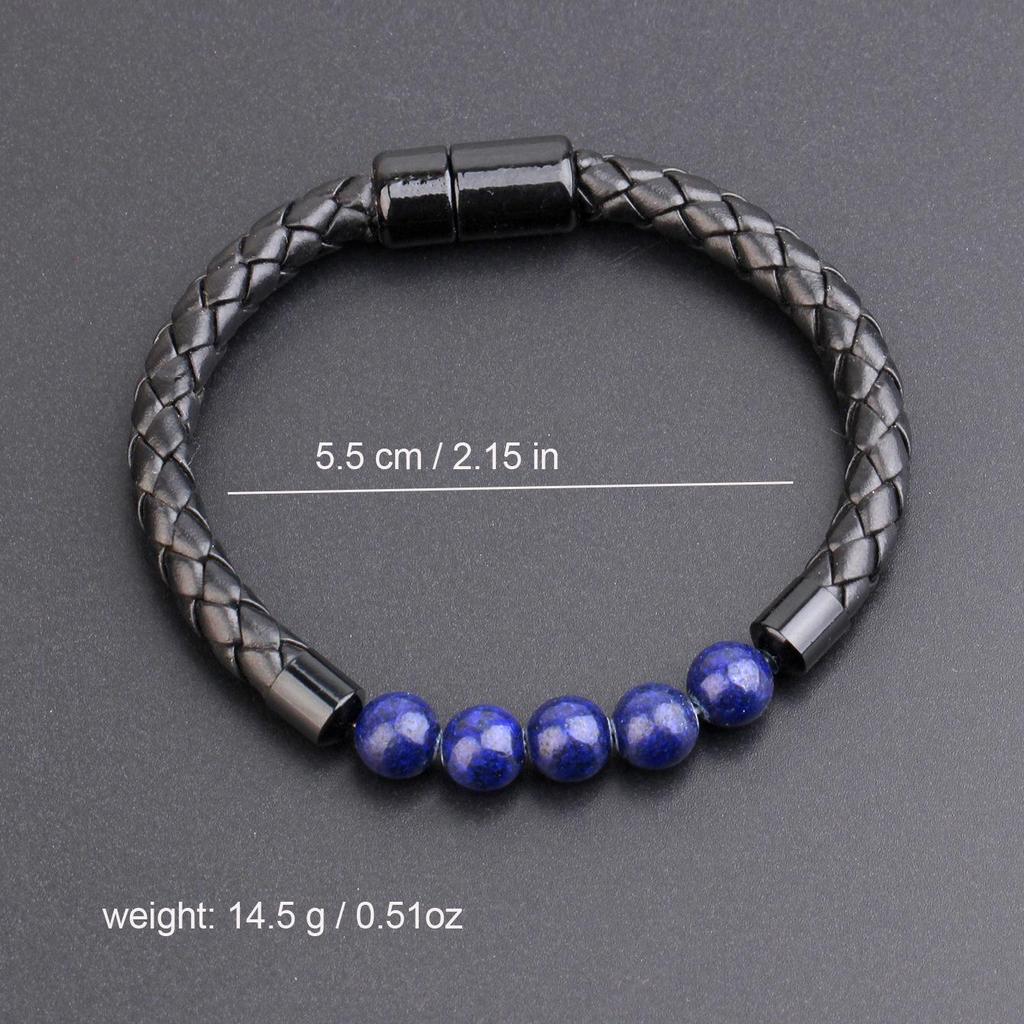 New Men's European American Style Stone Beaded Leather Bracelet with Magnetic Buckle